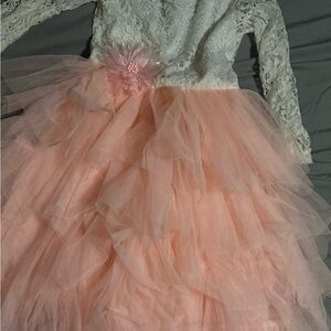 White Lace and Pink Tulle Dress
